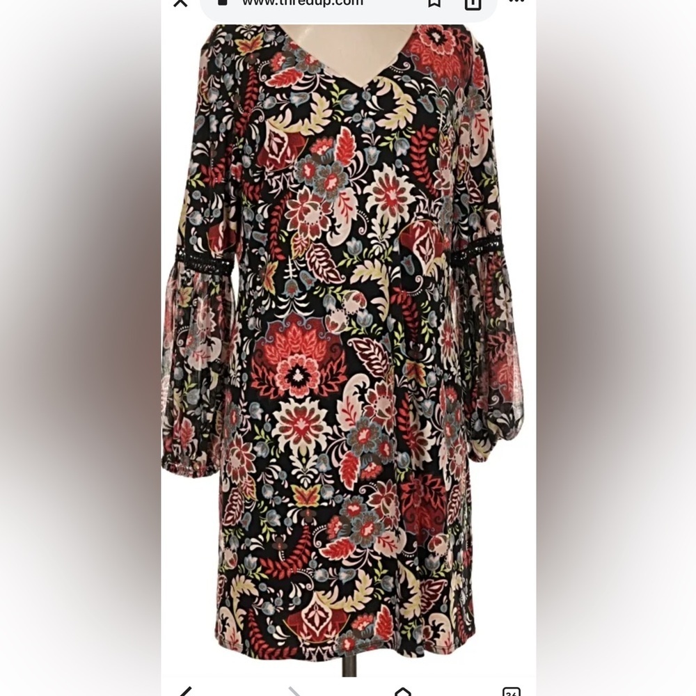 Westport 1962 Women's Vibrant Floral Boho Chic Retro Dress Size S Balloon Sleeve